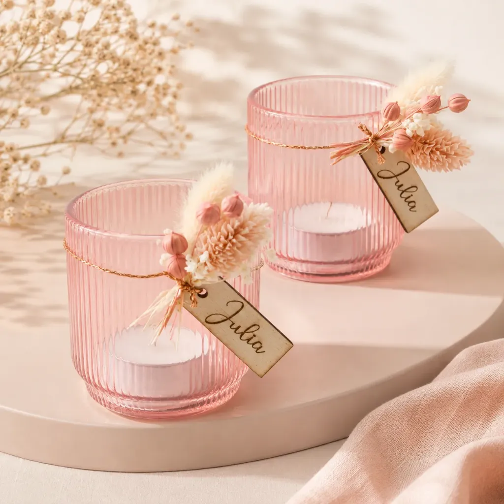 Geribbelde theelichthouder blush – set van 12