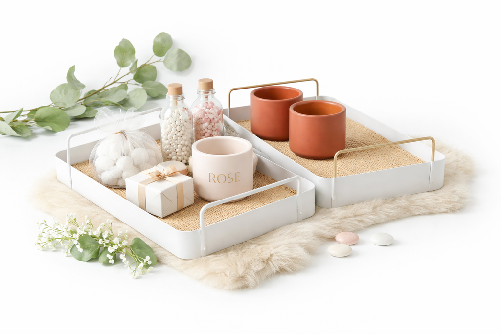 Rieten dienbladen – Wit