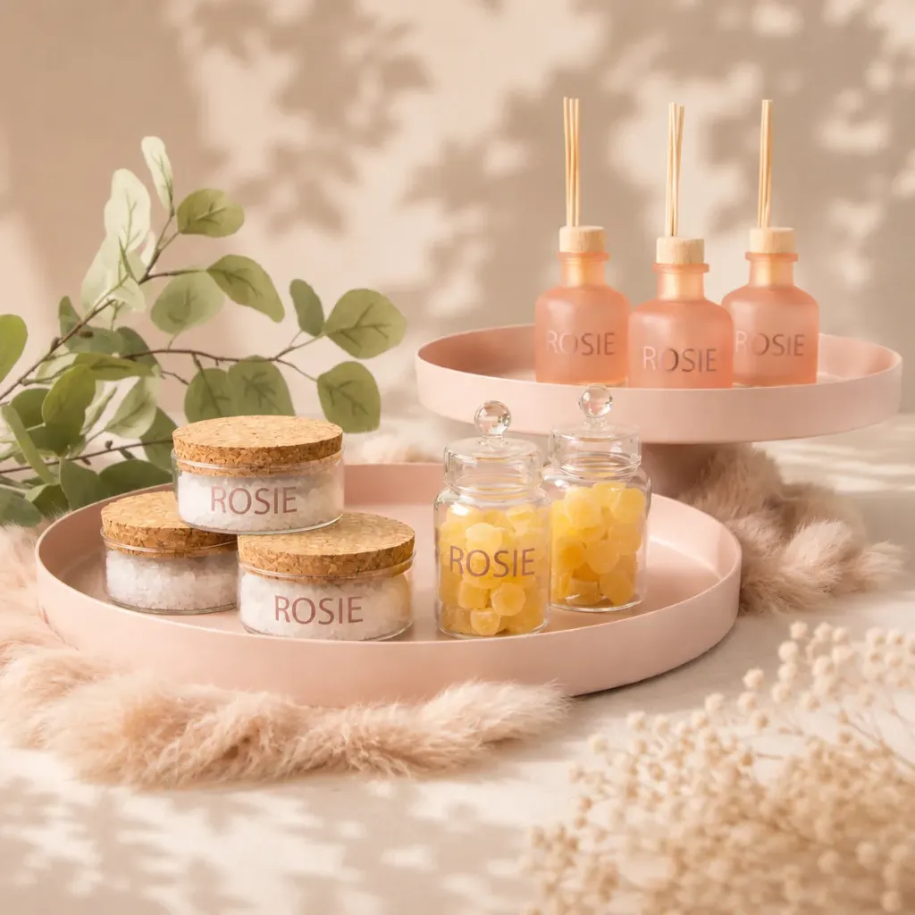 Ronde metalen dienbladen - blush