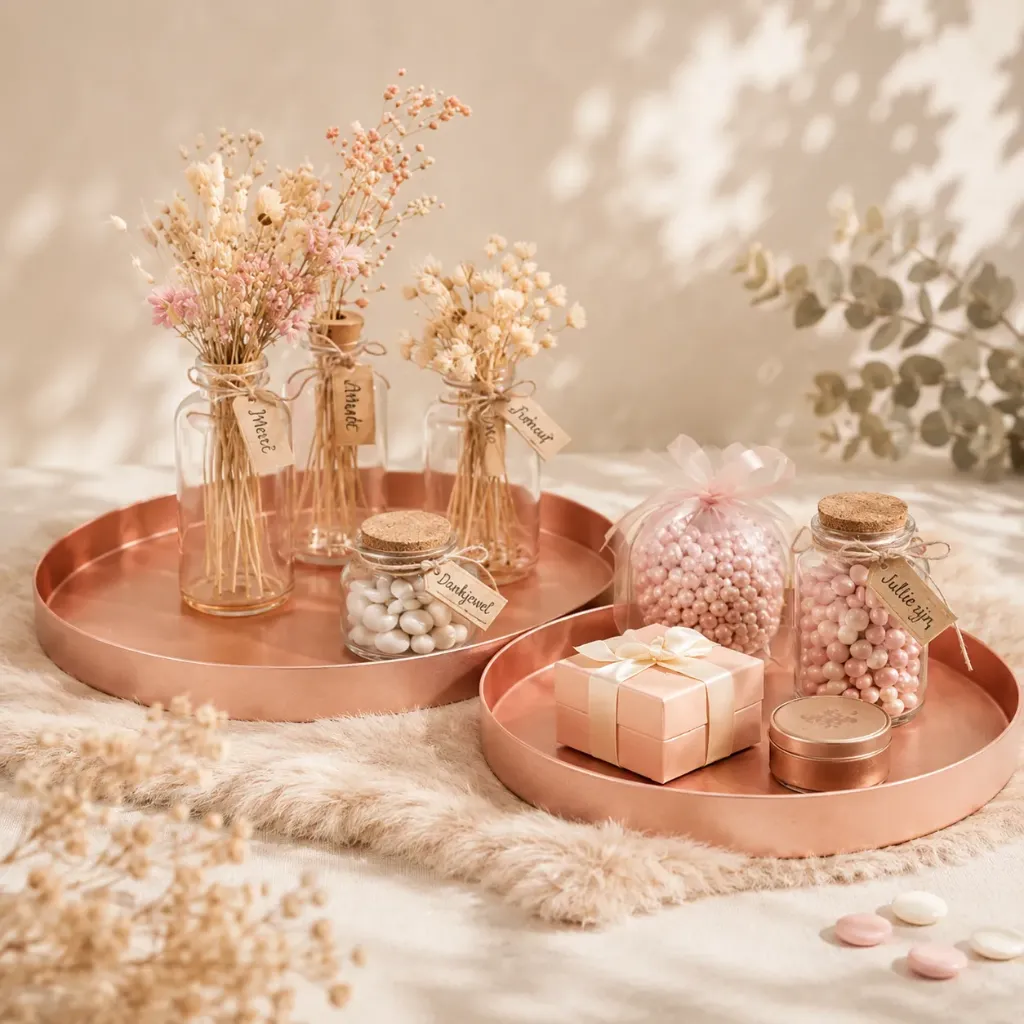 Ronde metalen dienbladen – Rosé goud