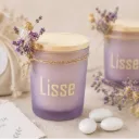 Lila geurkaarsje met houten dekseltje – set van 12