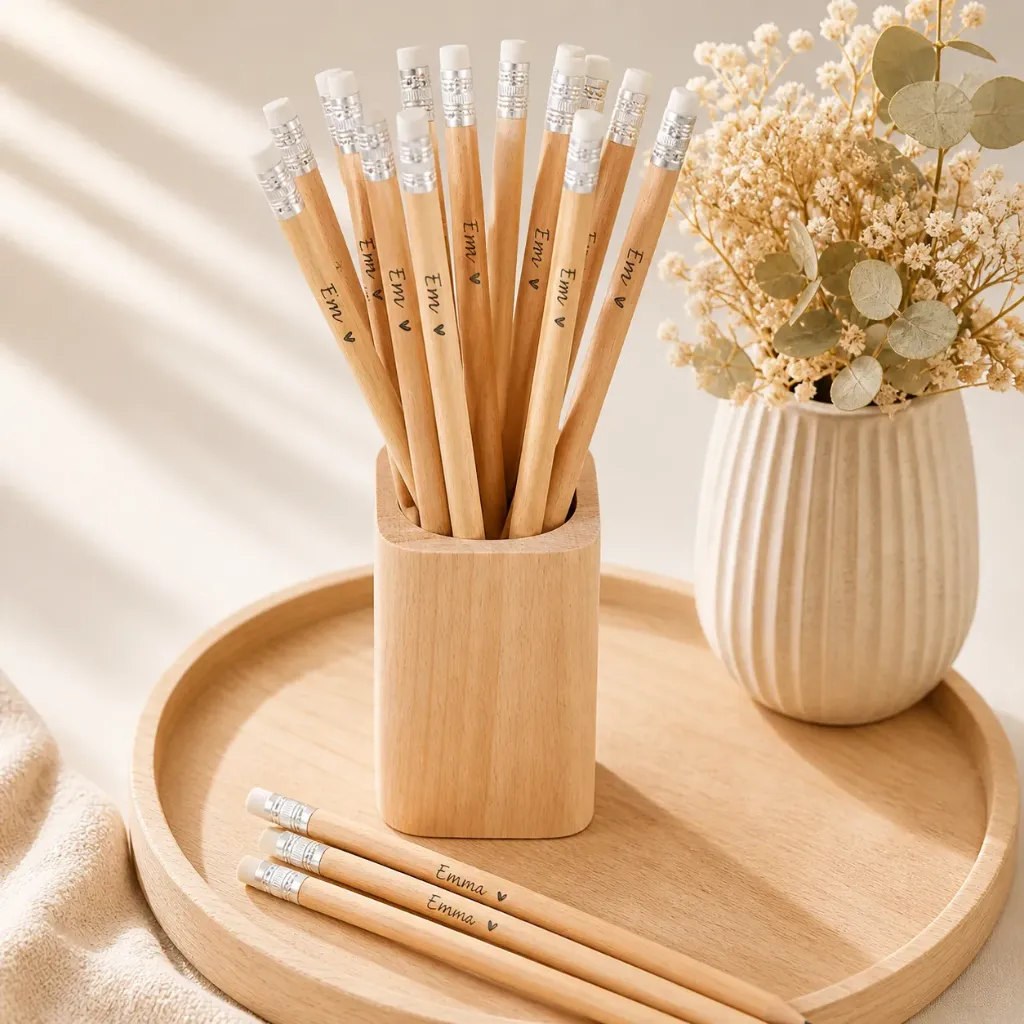 Houten potlood met gom – set van 12 (gepersonaliseerd)