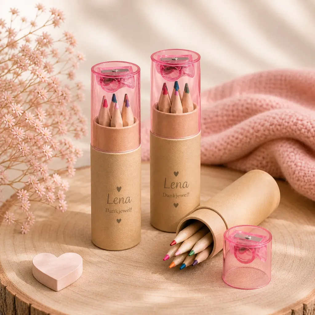 Kleurpotloodjes met roze Slijper – Set van 12